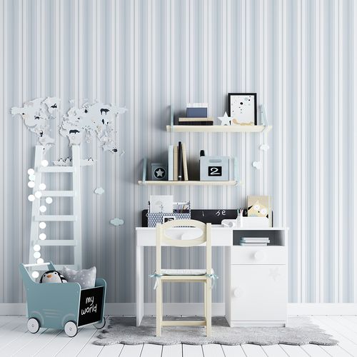 Papel de Parede Adesivo Listrado Tons Pastéis Azul e Verde - Medidas: 48 x 300 cm