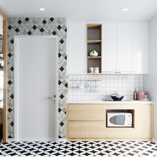 Papel de Parede Adesivo Pastilha Mármore Bege, Branco, Preto - Medidas: 48 x 300 cm