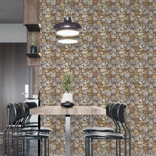 Papel de Parede Adesivo Pedra Seixo Tons de Bege e Cinza - Medidas: 48 x 300 cm