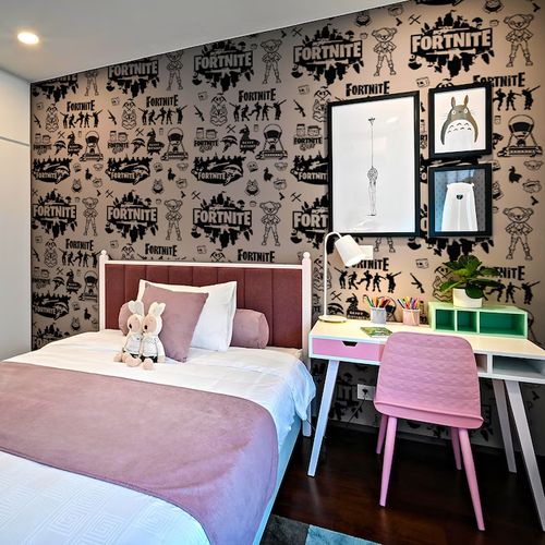Papel de Parede Adesivo Teens Fortnite Branco e Preto - Medidas: 48 x 300 cm