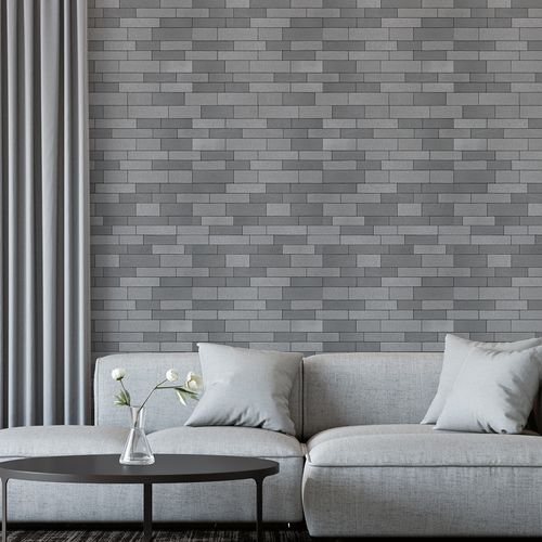 Papel de Parede Adesivo Tijolo Tons de Cinza, Chumbo,Grafite - Medidas: 48 x 300 cm