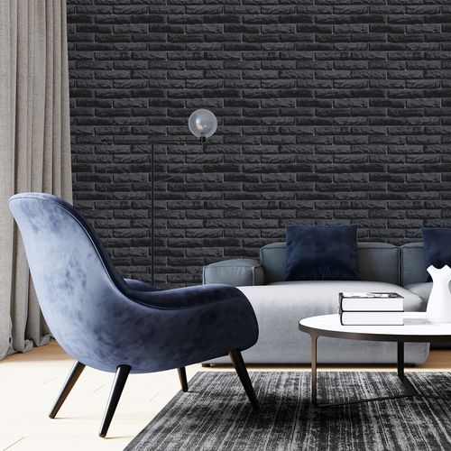 Papel de Parede Adesivo Tijolo Tijolinho Texturizado Preto - Medidas: 48 x 300 cm