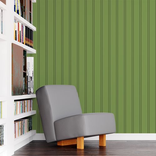 Papel de Parede Adesivo Madeira Verde Oliva Ripado Largo - Medidas: 48 x 300 cm