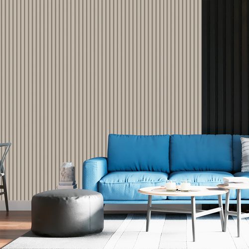 Papel de Parede Adesivo Madeira Bege Acinzentado Ripado - Medidas: 48 x 300 cm