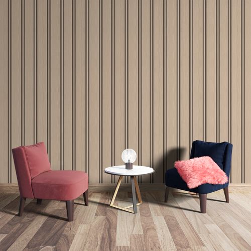 Papel de Parede Adesivo Madeira Creme Ripado Largo - Medidas: 48 x 300 cm