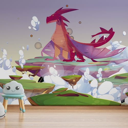 Painel Fotográfico Autoadesivo para Papel de Parede (Sob Medida o Metro Quadrado m²) - Modelo: Infantil - Dragão Rosa e Roxo