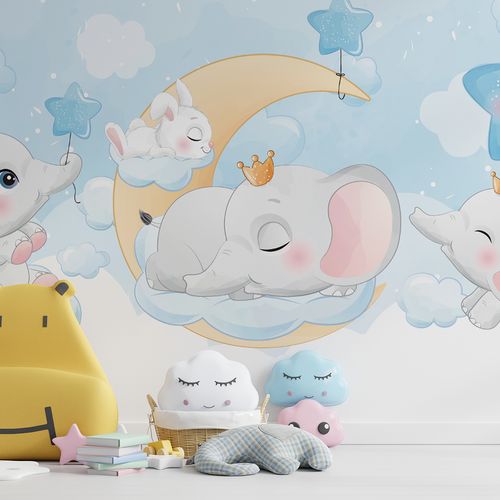 Painel Fotográfico Autoadesivo para Papel de Parede (Sob Medida o Metro Quadrado m²) - Modelo: Infantil - Céu Azul e Animais