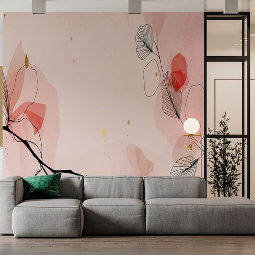 Painel Fotográfico Autoadesivo para Papel de Parede (Sob Medida o Metro Quadrado m²) - Modelo: Natureza - Folhagem Tons de Rosa