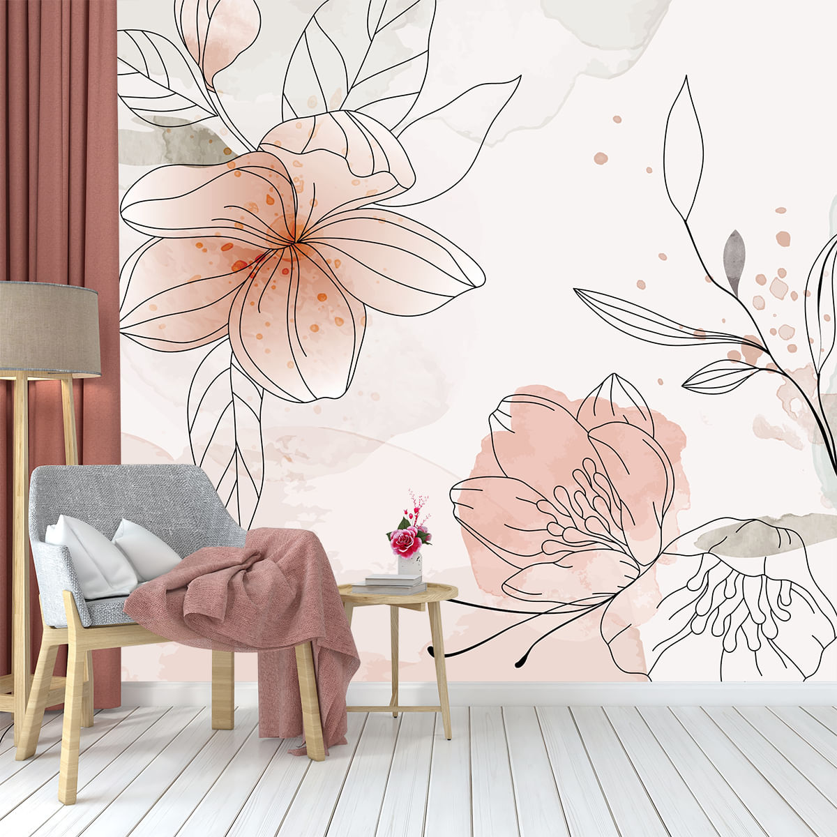 Painel Fotográfico Autoadesivo para Papel de Parede (Sob Medida o Metro  Quadrado m²) - Modelo: Natureza - Flores Rosa e Verde Tons Claros - GF Casa  Decor, image size:1200x1200