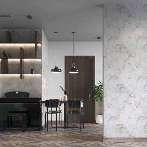 Papel de Parede Adesivo Mármore Dourado - Medidas: 48 x 300 cm