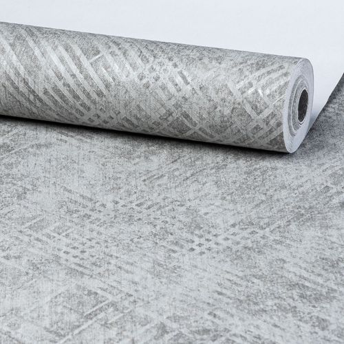 Papel de Parede Vinílico Linhas Cruzadas Cinza - Medidas: 10 metros x 53 cm