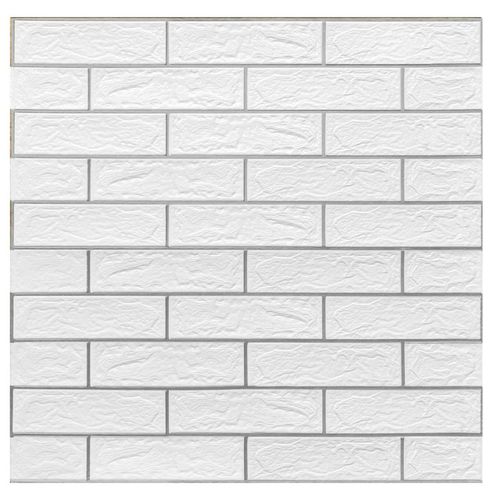 Placa Painel 3D de Espuma Autoadesivo para Revestimento 70 x 70 cm - Modelo: Tijolo Branco Com Listra Cinza