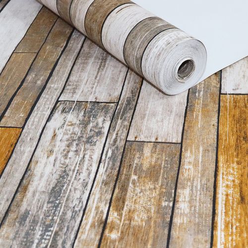 Papel de Parede Madeira Demolição Bege - Medidas: 10 metros x 53 cm