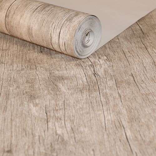 Papel de Parede Madeira Marrom Claro Marfim - Medidas: 10 metros x 53 cm