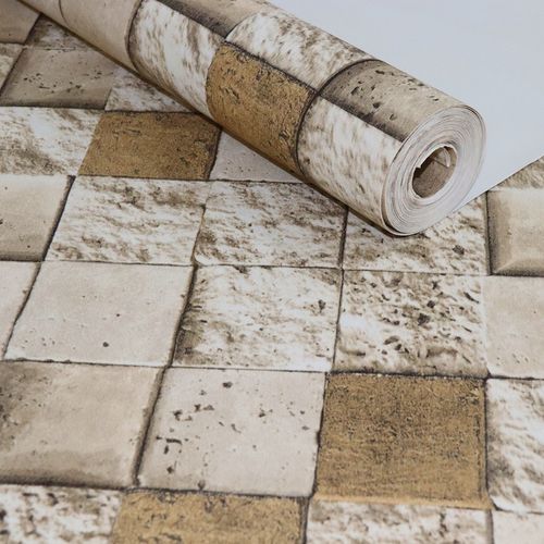 Papel de Parede Pastilha Mosaico Pedras Bege - Medidas: 10 metros x 53 cm