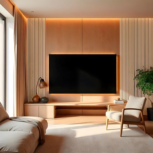 Painel Ripado Flexível Decorativo Amadeirado 10 cm x 2,5 Metros - Cor: Amendoa