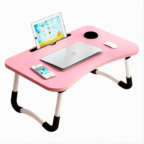 Mesa Portátil Para Notebook Mdf Dobrável 60x40 Cm - Cor: Rosa