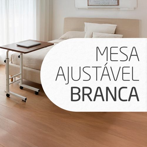 Mesa Ajustável Ergonômica Com Rodinhas Para Notebook, Multiuso - Cor: Madeira - Base Branca