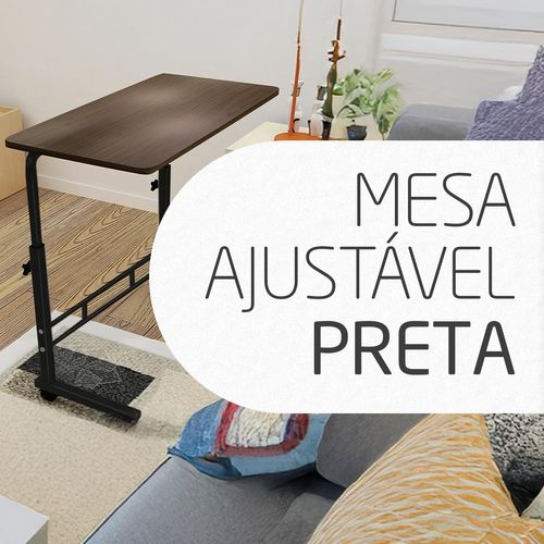 Mesa Ajustável Ergonômica Com Rodinhas Para Notebook, Multiuso - Cor: Madeira - Base Preta