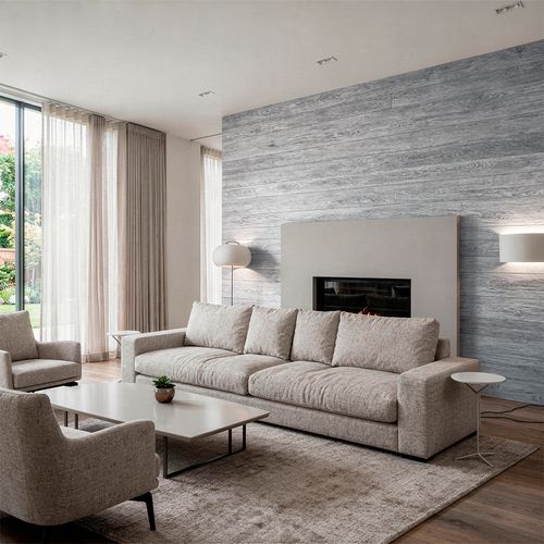 Revestimento Modular Adesivo De Parede Efeito Madeira - Cor: Cinza Urbano