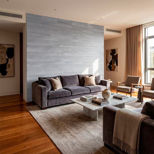 Revestimento Modular Adesivo De Parede Efeito Madeira - Cor: Carvalho Lunar