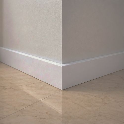 Rodapé De Poliestireno Liso Branco Em Barra de 1,80 Metros - 7 Cm Altura - 9mm Espessura