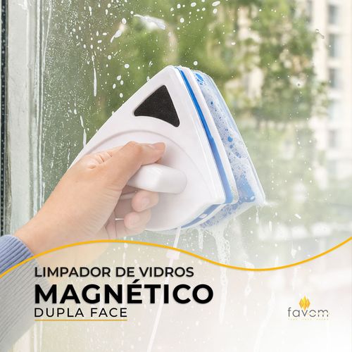 Limpador de Vidro Magnético Azul Dupla Face com Rodo Mágico