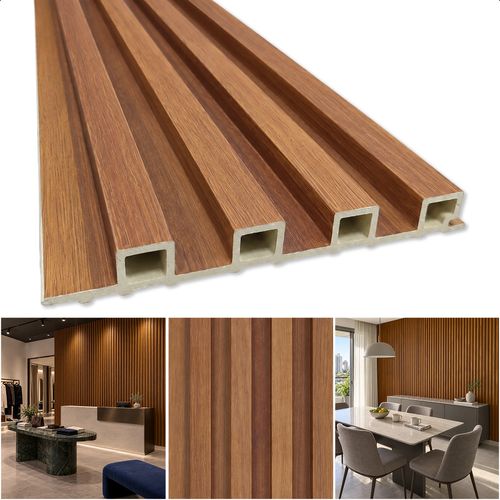 Painel Ripado Decorativo em Barras de WPC de 18 mm Laminado Amadeirado 290 x 15 cm  - Cor: Freijó