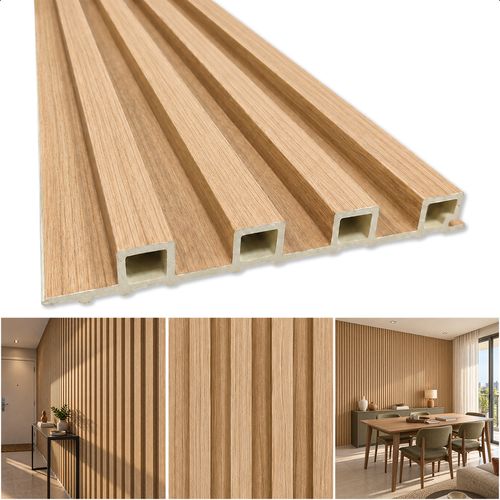 Painel Ripado Decorativo em Barras de WPC de 18 mm Laminado Amadeirado 290 x 15 cm  - Cor: Carvalho
