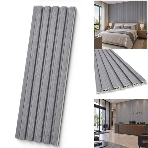 Painel Ripado Decorativo em Barras de WPC de 9 mm Laminado Amadeirado 290 x 15 cm  - Cor: Cinza