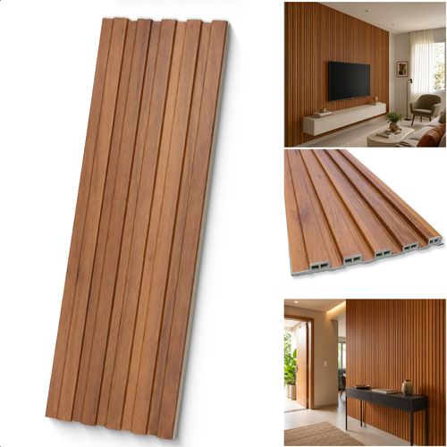 Painel Ripado Decorativo em Barras de WPC de 9 mm Laminado Amadeirado 290 x 15 cm  - Cor: Freijó