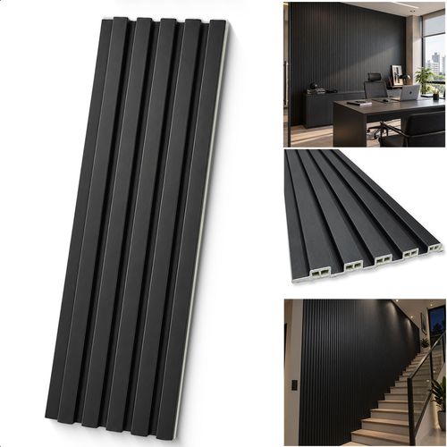 Painel Ripado Decorativo em Barras de WPC de 9 mm Laminado Amadeirado 290 x 15 cm  - Cor: Preto