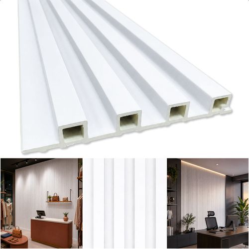 Painel Ripado Decorativo em Barras de WPC de 18 mm Laminado Amadeirado 290 x 15 cm  - Cor: Branco